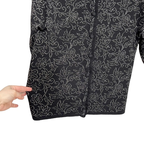 Vintage Angelli Zephyr Wool Black & Silver Floral Knit Cardigan - Picture 4 of 13
